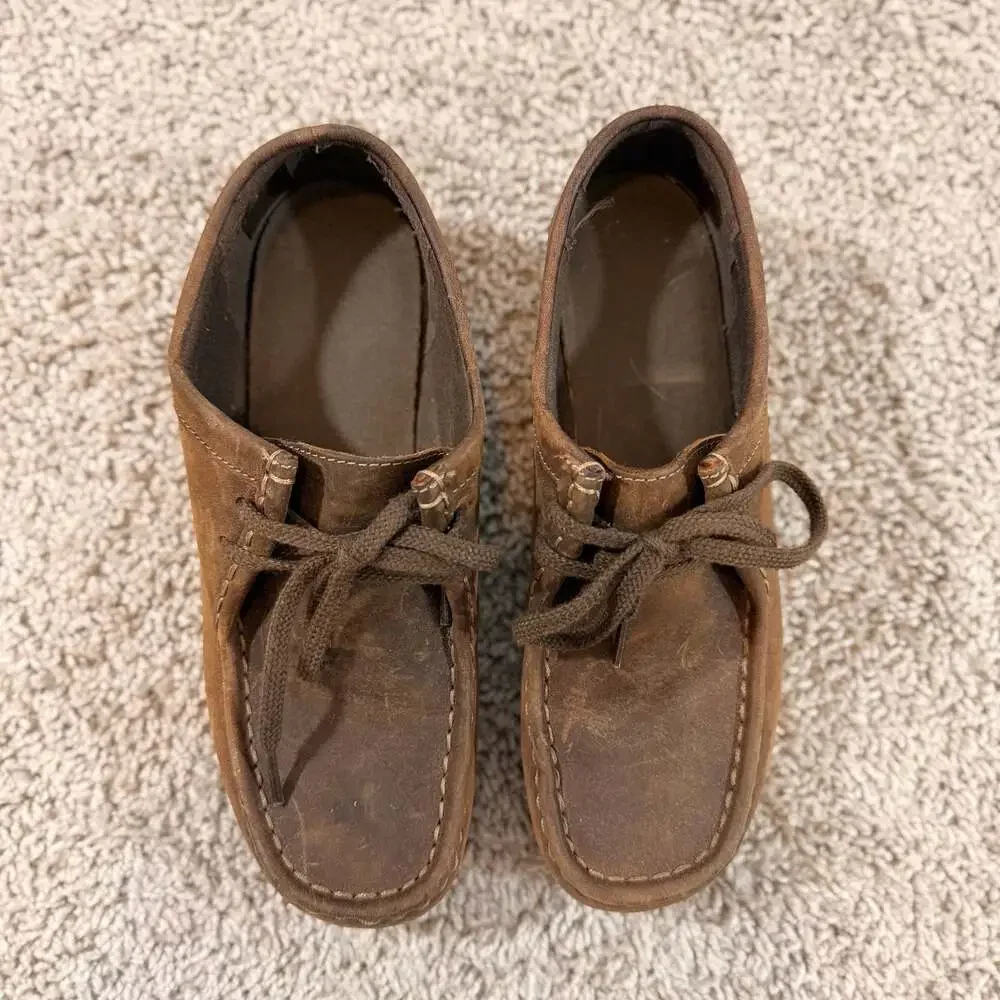 Toddler Brown Leather Wallabee Style Crepe Sole Moccasin Shoes Size 4.5 EUC